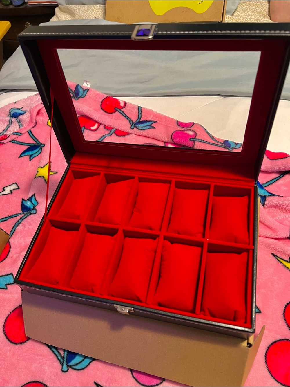 Luxury 10-Slot Watch and Jewelry Organizer Box - Red Interior